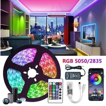 

RGB LED Strips Light Ribbon Flexible Diode SMD Bedroom Decoration Luces led Lamp String Remote Wifi Compatible Alexa Controller
