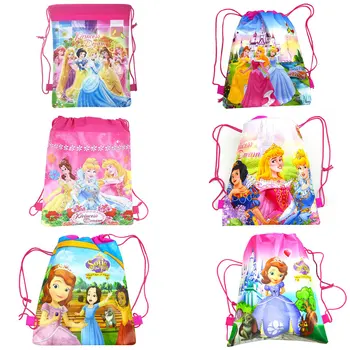 

6pcs Sofia Six Princess Drawstring Bags Kid Girls Cartoon School Bag Children Printing School Backpacks for Birthday Party Gifts