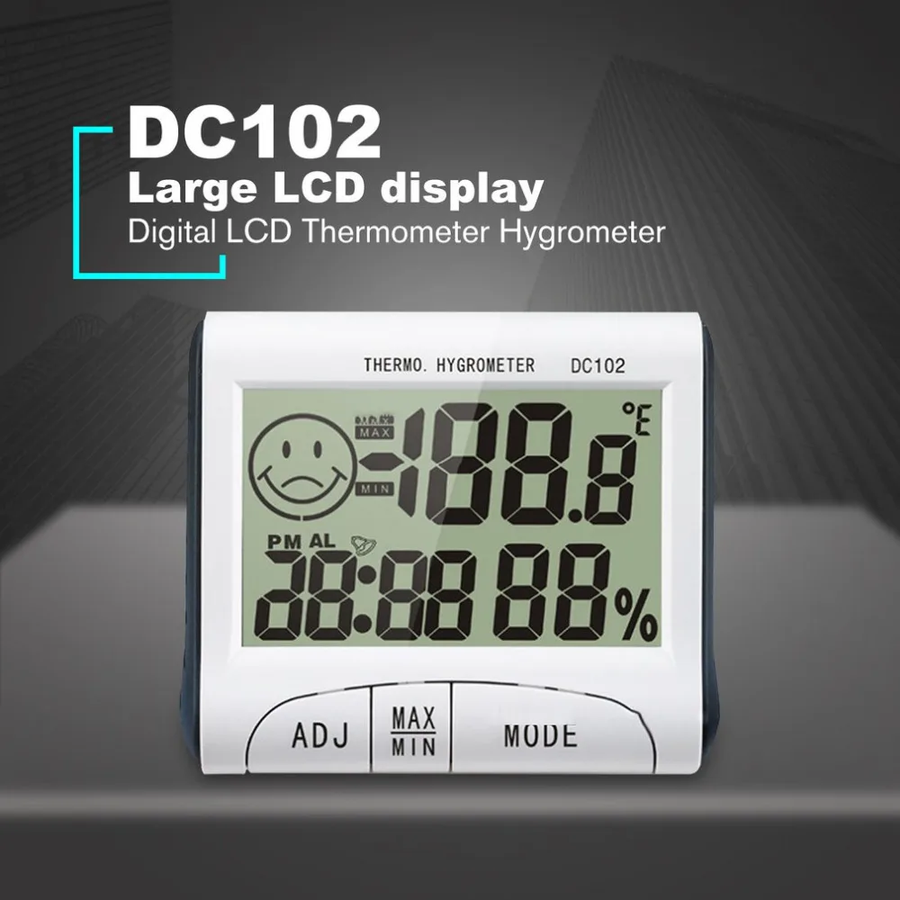 Mini LCD Digital Indoor Thermometer Hygrometer Temperature Humidity Meter Clock Desk Weather Station DC102 With Magnetic Stand