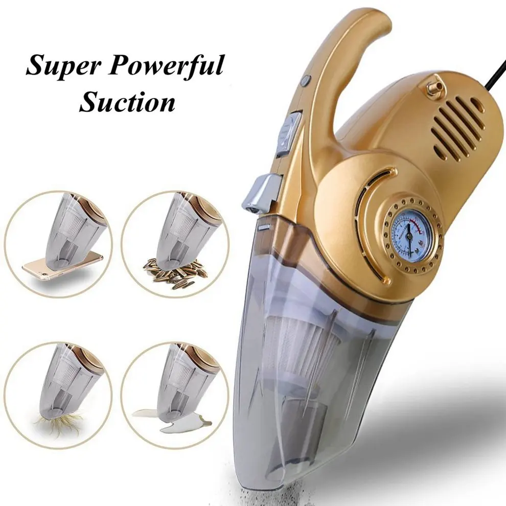 

4 In 1 Car Vacuum Cleaner Handheld Multi-Use Dust Buster With Pressure Gauge Led Light Car Air Compressor Tire Inflator