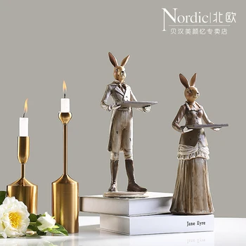 

Creative American Retro Resin Ornaments Rabbit Nordic Modern Desktop Decor Decoration Home Furnishing Animal Figurine Study Room