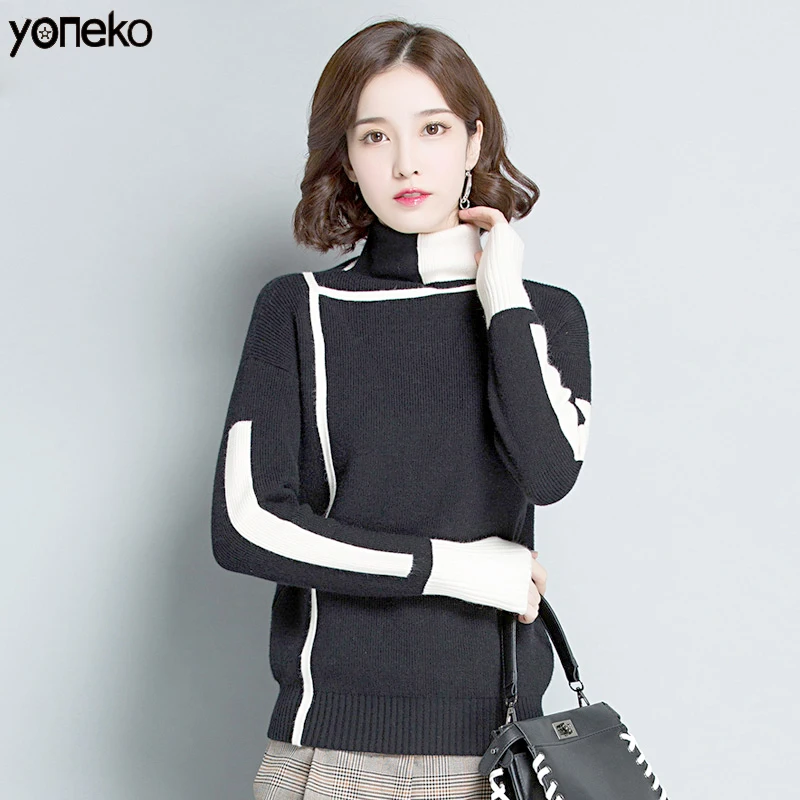 

2020 Autumn Winter Thick Turn-down Collar High Elasticity Casual Pullovers Female Thick Turtleneck Knitted Women Sweater KM25