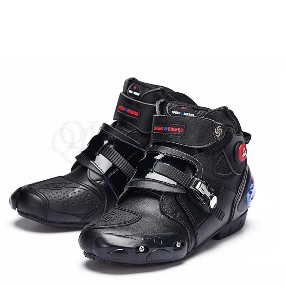 Men's Profession Motorcycle boots ankle motocross racing boots Microfiber leather off road Motorboats Motorcycle shoes - Color: Black