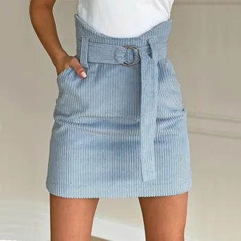 

Summer Woman High Waist Denim Skirt Harajuku College Student A word Short Skirt with Belt Female