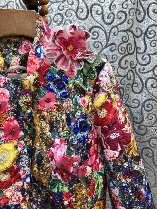 Расшитая блестками куртка Осенняя Высококачественная Верхняя одежда Пальто Женская ткань с аппликациями цветок длинный рукав с бисером обычная куртка, верхняя одежда