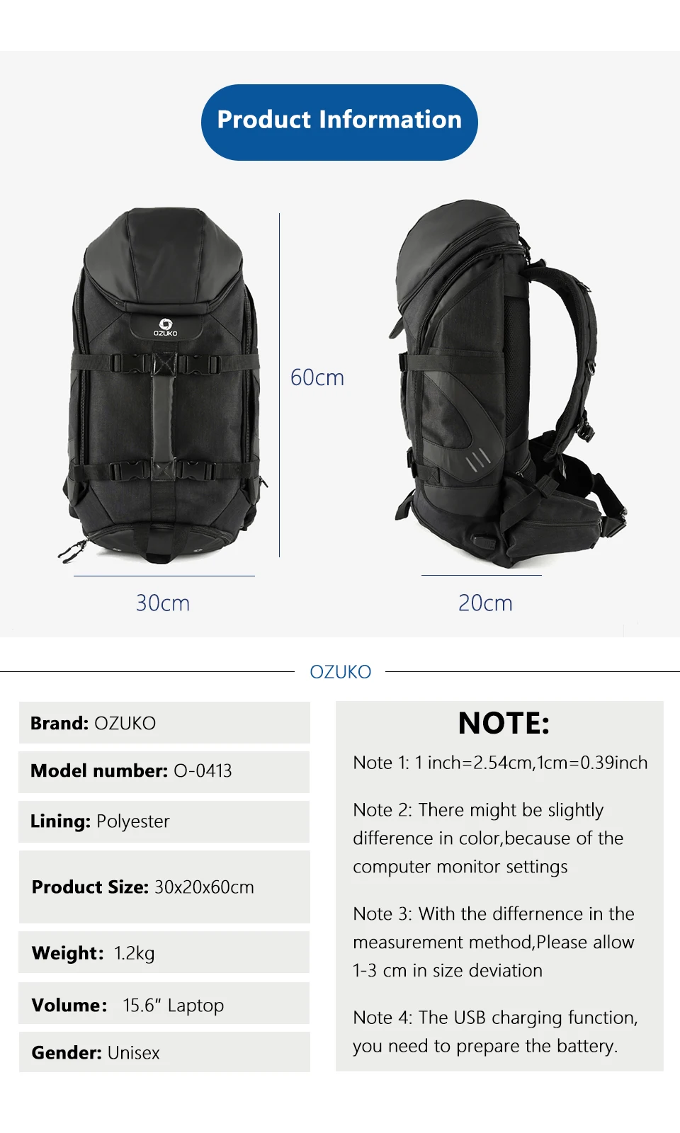 OZUKO, новинка, мужской рюкзак для путешествий, большая вместительность, 17 дюймов, сумка для ноутбука, мужские многофункциональные рюкзаки для альпинизма, уличная спортивная сумка