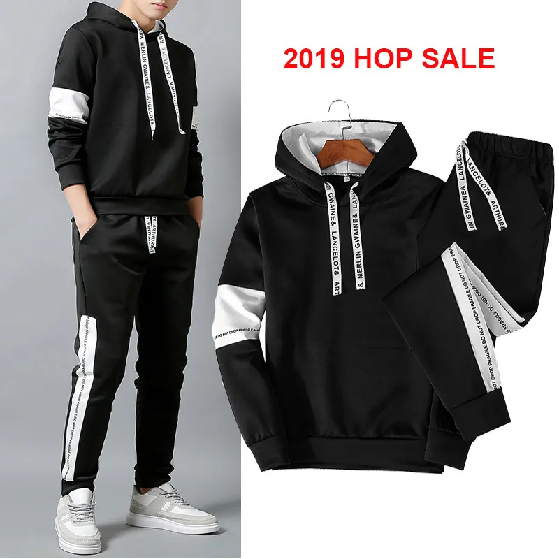 

Casual tracksuit Set Men Fashion 2019 Jogger Sports Sportswear Suits Spring Autumn Two Pieces Hoodies Pants Set Male Sweat Suit