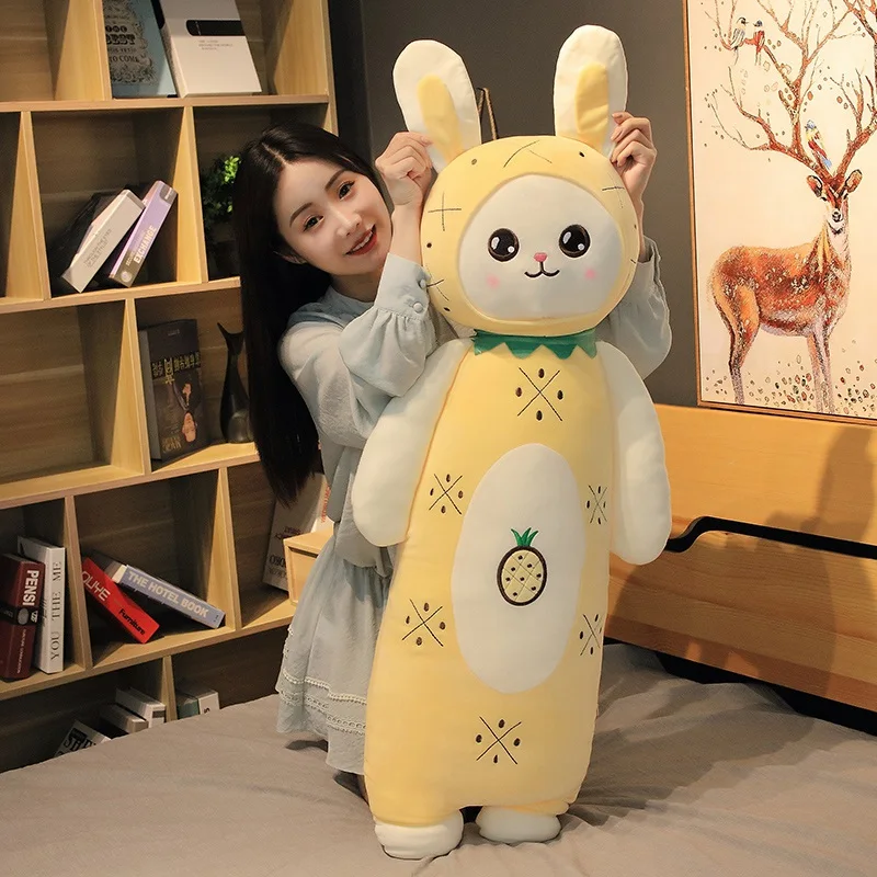 New 55cm-110cm Kawaii Long Fruits Rabbit Plush Pillow Toy Soft Stuffed Cartoon Animal Pineapple Strawberry Watermelon Bunny Doll