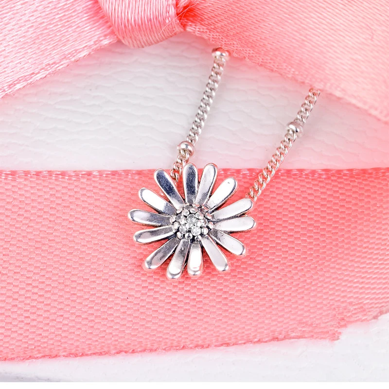 2020 New Spring Pave Daisy Flower Collier Necklace 925 Sterling Silver Jewelry chain Pendant Necklaces For Woman Fine | Украшения и
