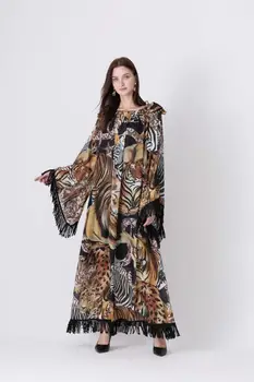 

Animal Printing Dress Women's Batwing Sleeve Loose Dresses Tassel Fashion Lady's Autumn Dress