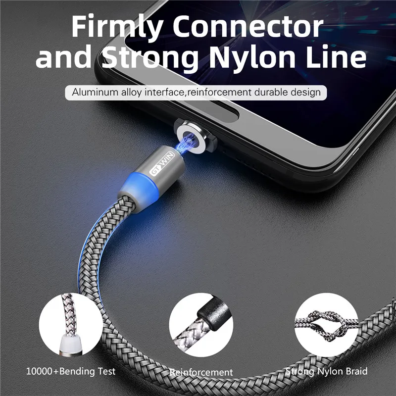 GTWIN 3M Magnetic USB Cable Fast Charging Type-C USB Cable Magnet Adapter Charger Micro USB Cable Cord For Samsung S10 S9 Plus