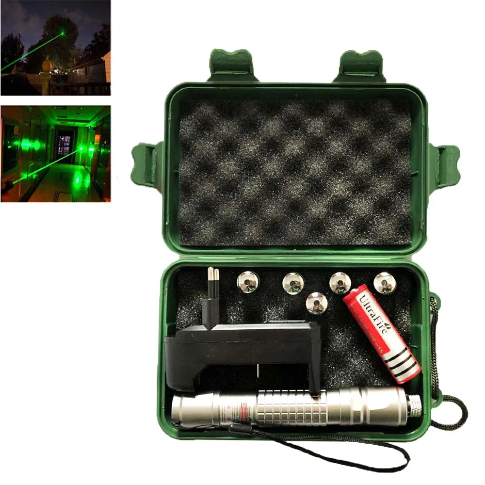 

Green Laser pointer Hight Powerful10000 m 5mw Lazer pen 5pcs cap Burning Match with lasers sight +charger+18650 Battery