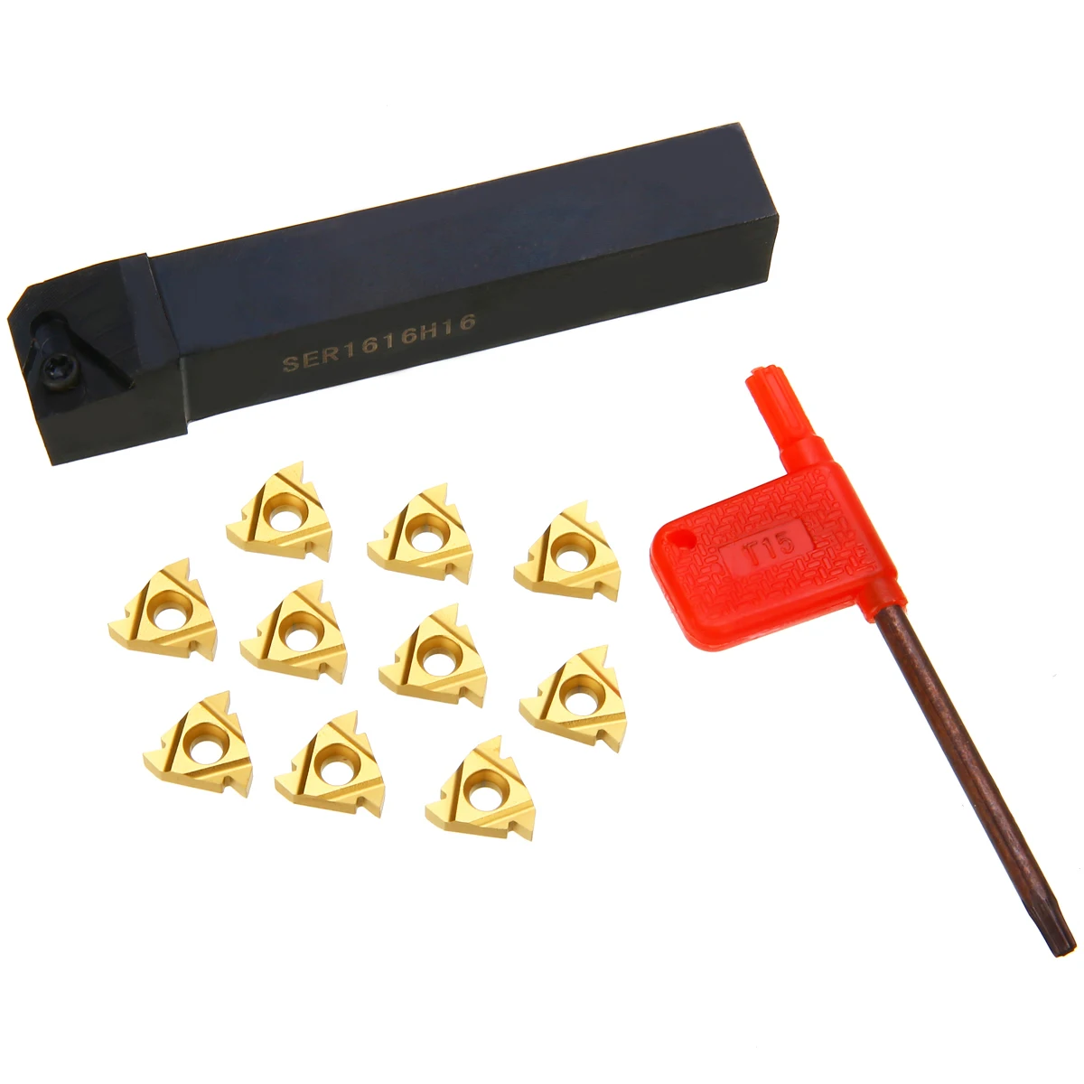 

1pc SER1616H16 Tool Holder + 10pcs 16ER AG60 Carbide Internal Insert + Wrench For Lathe Turning Threading Tool