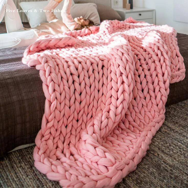 Hand Crochet Bed Sofa Blanket throws Weaving Linen Chunky Winter Wool Knitted 6CM Giant Thick Yarn Bulky Knitting Throw Blanket