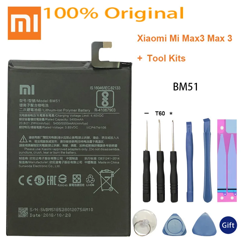

Original Replacement Battery For Xiaomi Mi Max3 Max 3 BM51 Genuine Phone Battery 5500mAh + Tools