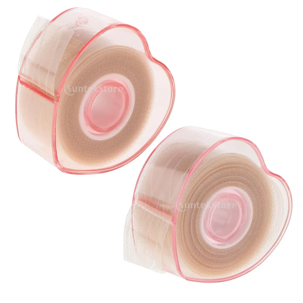 2 Roll Natural Invisible Fiber Double Eyelid Lift Strips Tape Glue Adhesive Stickers for Droopy Eyes, Olive Half Moon Type