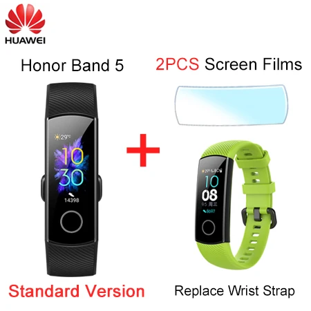 Huawei Honor Band 5 оксиметр фитнес-трекер умный Браслет Сенсорный экран монитор сердечного ритма во время сна Глобальный язык для мужчин и женщин - Цвет: Band5 Add Strap Film