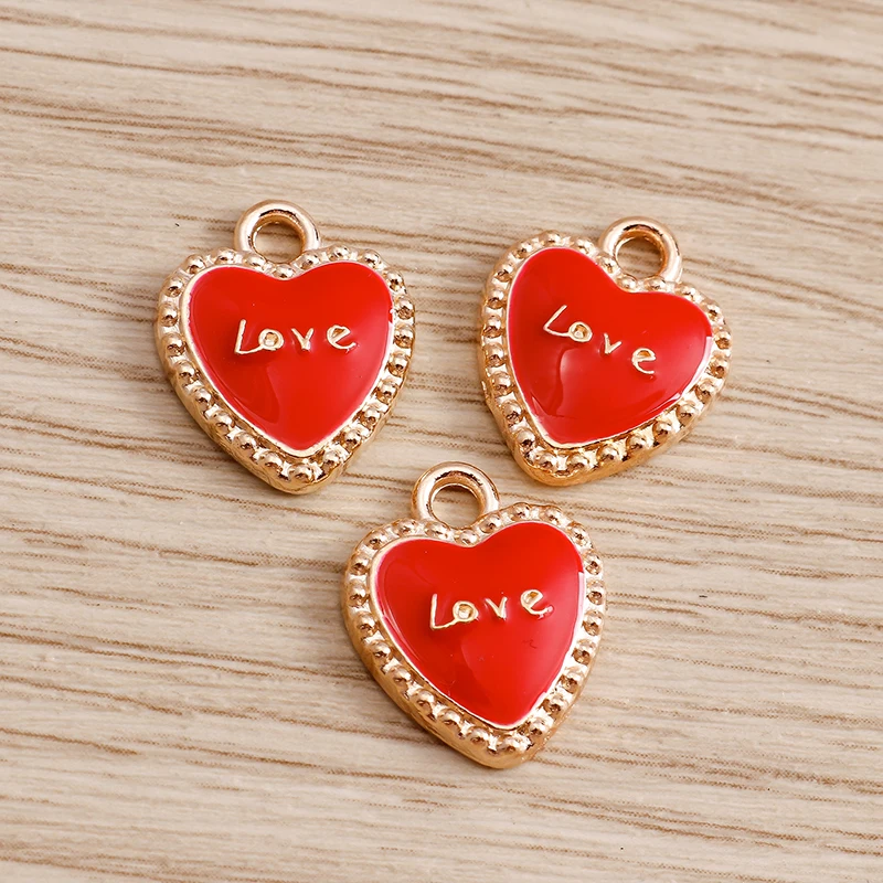 10pcs 12*14mm Lovely Love Heart Charms for Jewelry Findings Making Colorful Letter Charms Pendants Necklaces Earrings Crafting