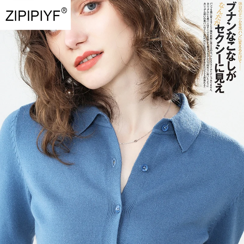 

Cardigan Knitted Sweater Turn down Collar Top Sweater Female 2019 Women Sweaters Spring Long Sleeve Jumper Winter AB020