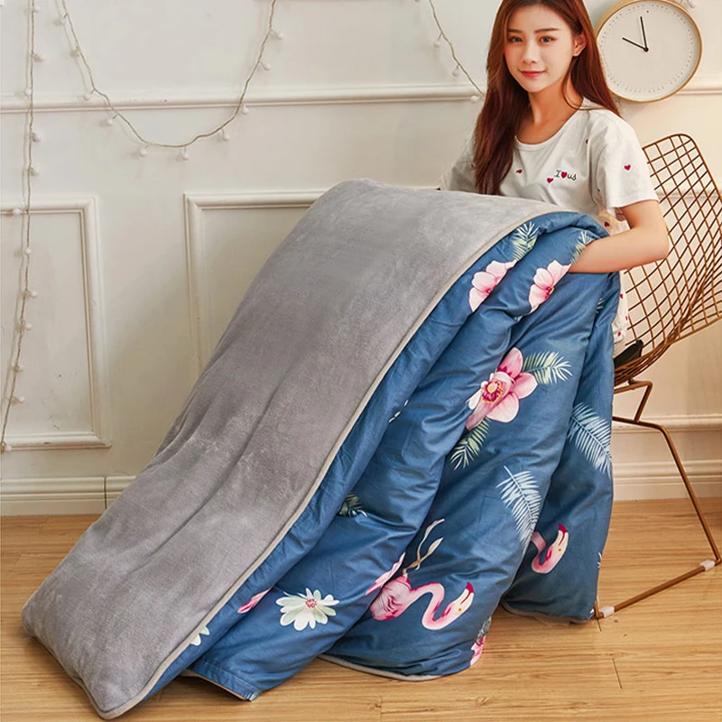 

single/double Thick warm Cotton Quilt cover home Luxury Printed patchwork Winter Lamb cashmere Blanket quilted Bedding Comforter