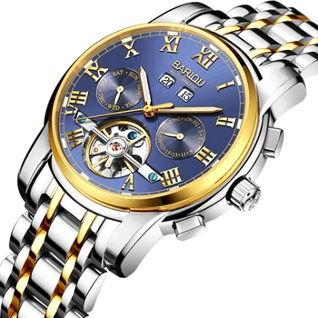 

BARIOU Mens Watches Top Brand Luxury Automatic Mechanical Watch Men Stainless Steel Tourbillon Watch Men Relogio Masculino