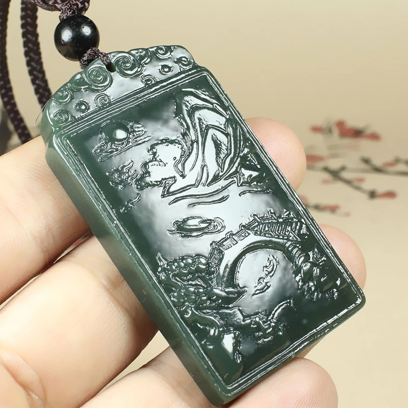 Nature Bottle Green Jade Pendant Carven Landscape Painting Amulet Hanging Favors| - AliExpress