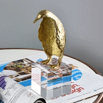 

MODERN GOLD BRASS STANDING PENGUIN ORMANMENT HOME CRYSTAL ART CRAFTS LIVING ROOM HOTEL DECOR OBJECTS OFFICE ADORNOS PARA CASA