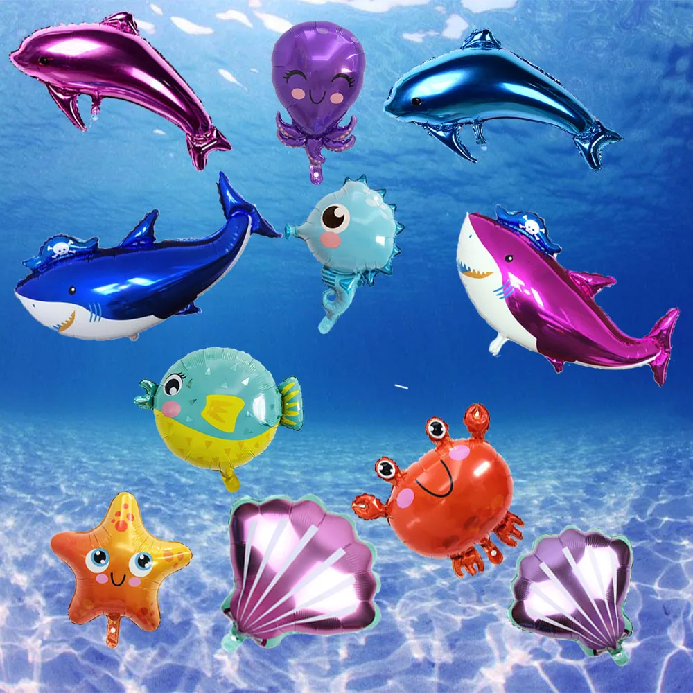 Sea Animal Balloons Shark Dolphin Marine Life Shell Ocean World Theme Party Decorations Children's Birthday Supplies | Дом и сад