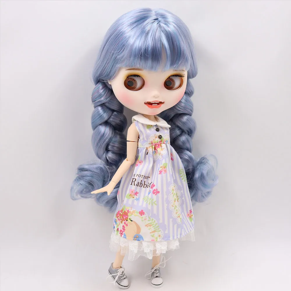 Ледяной обнаженный Blyth кукла No. BL6227/1049 синий микс фиолетовые волосы резные губы открытый рот матовые индивидуальные лица соединение тела 1/6 bjd - Цвет: a set like pic