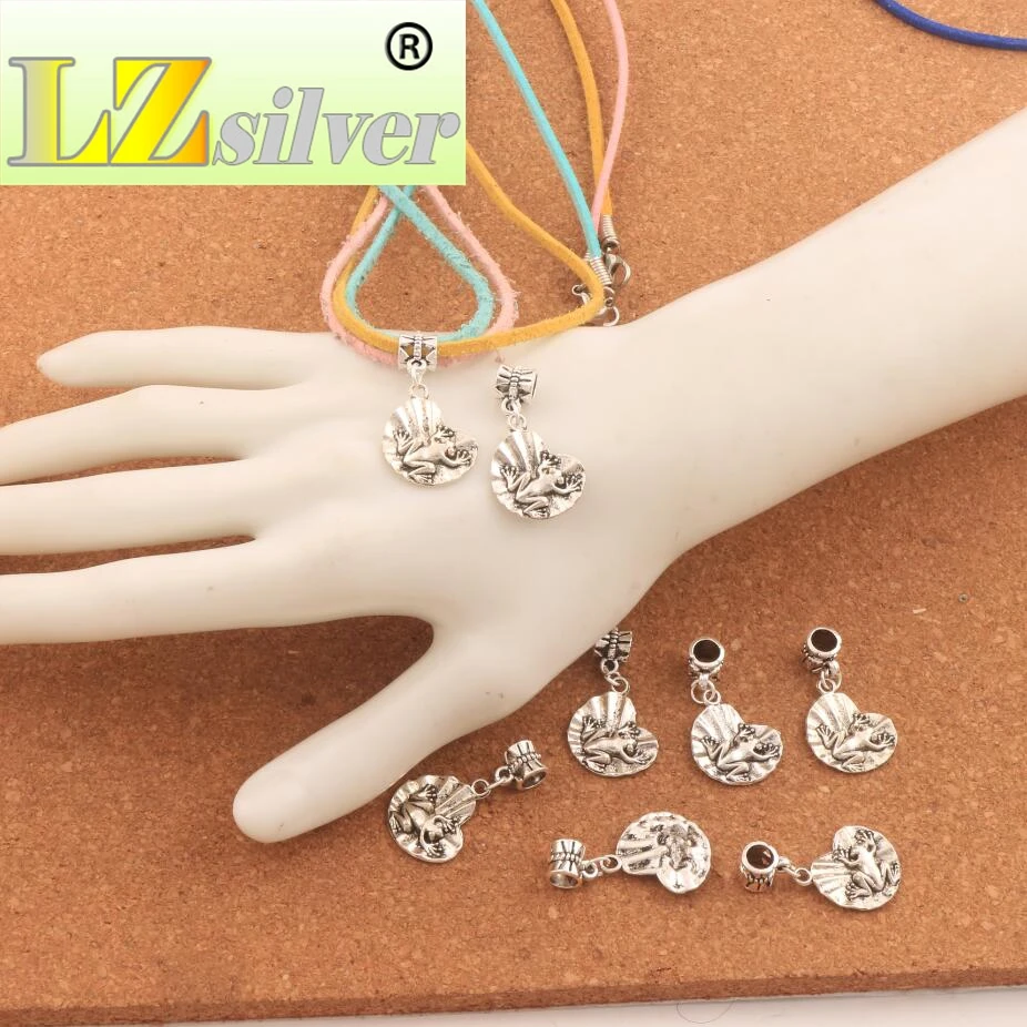 Frog On Lotus Leaf Big Hole Beads 32.2x16.9mm 100PCS Zinc Alloy Dangle Fit European Bracelets Jewelry DIY B041