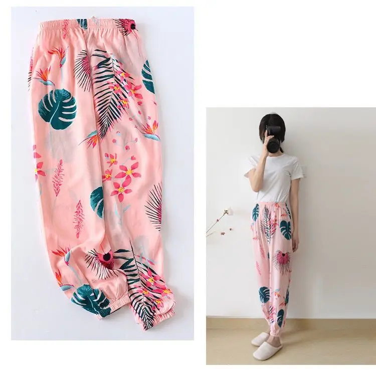 Sleep Bottom Women 100% Cotton Long Pant Home Pajamas Long Pants Big Size Casual Fashion Flower Sleepwear kPaCotAkoWka