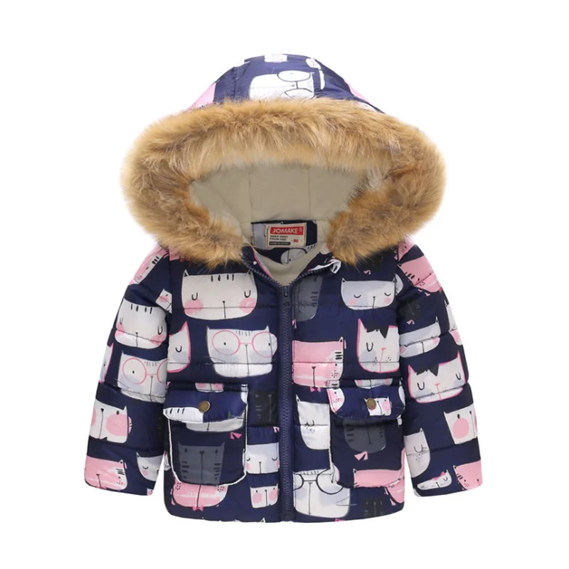 Зимнее пальто для мальчиков и девочек; коллекция года; зимняя утепленная куртка с капюшоном и принтом в европейском и американском стиле