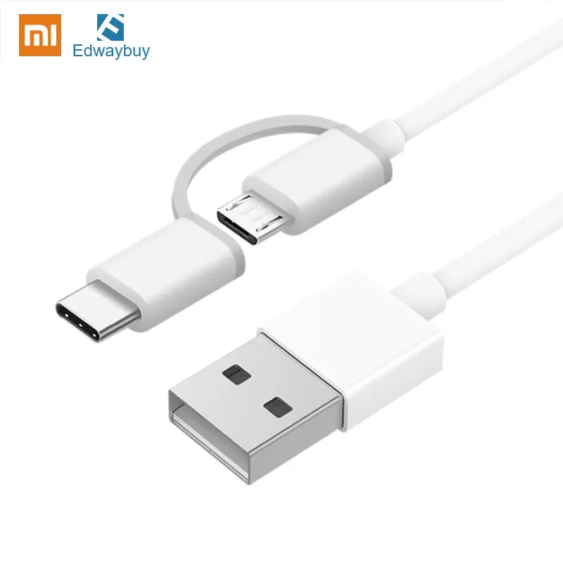 Original Xiaomi 2 in 1 Cable Micro USB to Type C 100cm 2A Safe Fast Quick Charge Data Line for Redmi Note 9 Mi 10 Pro Lite | Мобильные