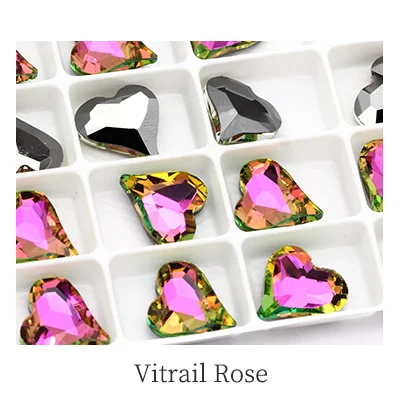 Vitrail Rose Переливающиеся в форме сердца ювелирные украшения остроконечные Свободные Стразы для ногтей K9 стеклянные стразы кристалл клей на одежду ремесла - Цвет: Vitrail Rose