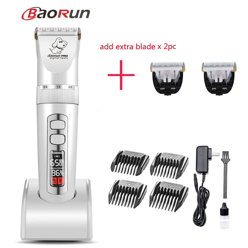 White add 2 blade Перезаряжаемый ЖК-дисплей профессиональный триммер для волос для собак 2000 мАч машинка для стрижки собак электрическая бритва для стрижки волос - Цвет: White add 2 blade