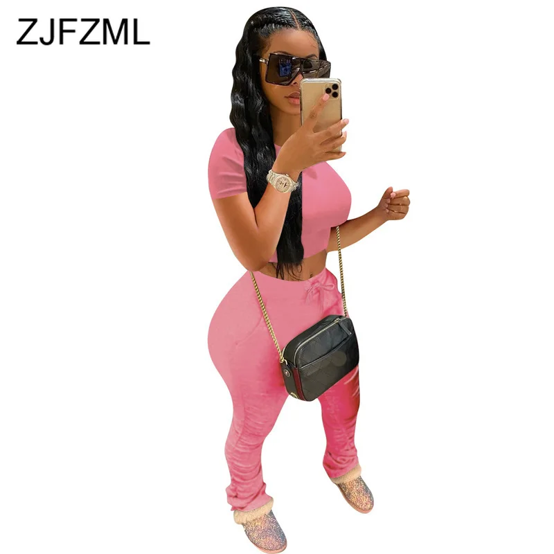 

Sportswear Two Piece Sweat Suit Women Festival Clothign Slim Fit Crop Top Tee And Long Flare Trousers Sexy 2 Piece Matching Set