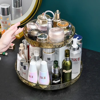 

Rotatable Cosmetic Storage Box Plastic Double Layer Portable Shelf Kitchen Dressing Boxes Fruit Plate Large Capacity Organizer