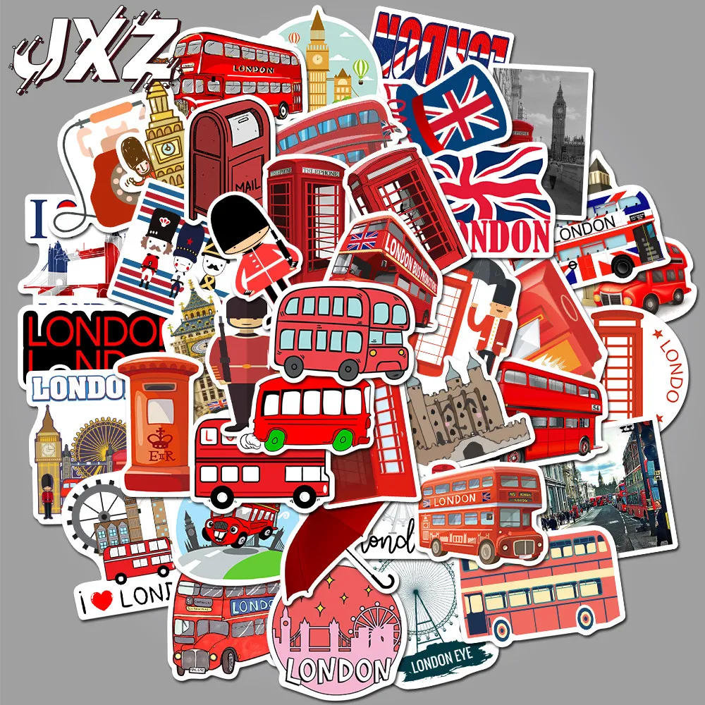 50 шт./упак. Лондонский красный автобус башня Парижа наклейки с пейзажем для багажа чемодан ноутбук телефон наклейка для гитары водонепроницаемые наклейки - Цвет: AZ067(50Pcs)