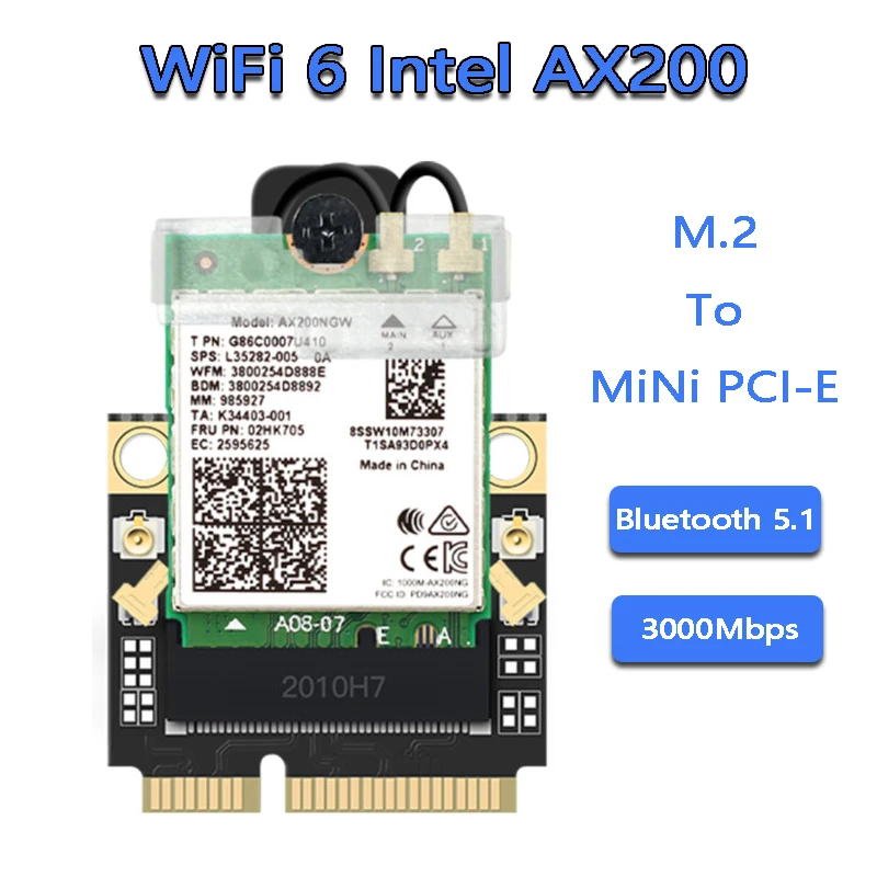 Мини PCI E Wi Fi 6 адаптер Intel AX200 сетевая карта беспроводная 2400 Мбит/с Bluetooth 5 0 AX200NGW