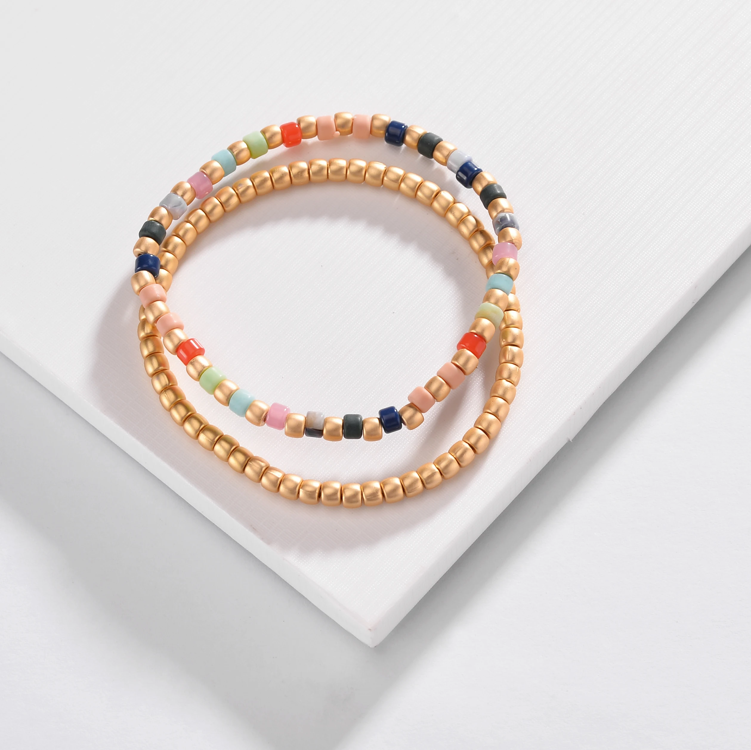 

LUNA CHIAO Fashion Jewelry Mix Color Beaded Bracelets Double Elastic Strands Bracelet for Women