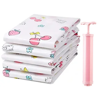 

Thickened Printed Vacuum Storage Bags With Hand Pump Reusable Home Organizer Space Saver Compression Bags For Traval And Home