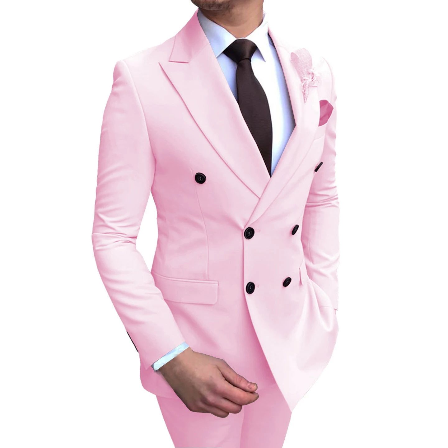 Custom Made New Double Breasted Pink Suit Men Set Slim Fit Wedding Best
