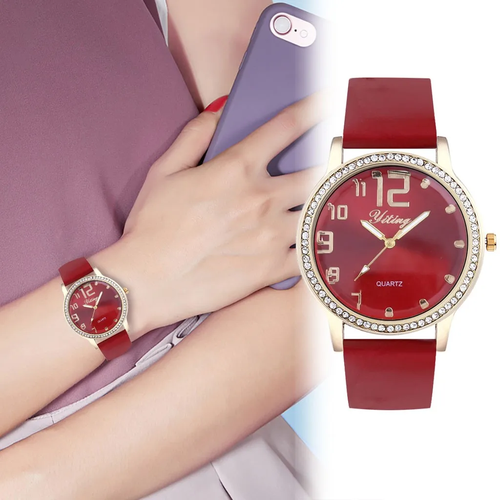 Reloj mujer винтажный кожаный браслет со стразами женские часы, наручные часы Роскошные Кварцевые часы Relogio Feminino Прямая поставка