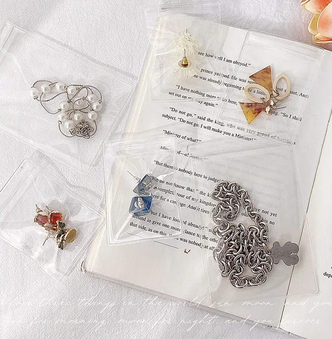 Transparent self-sealing jewelry storage seal delicate oxidation prevention small large necklace ring earrings bag J05