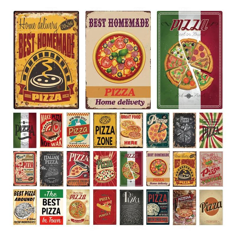 

Pizza Metal Sign Vintage Tin Sign Plaque Vintage Retro Wall Decor For Cafe Bistro Restaurant Pizza Zone