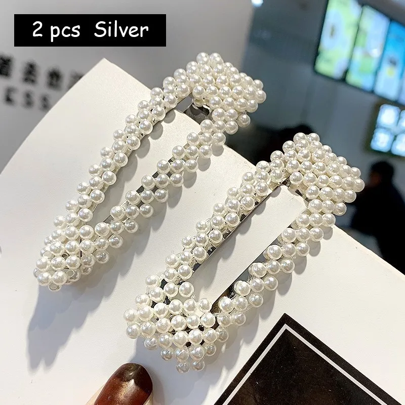 Drop Sqare Silver Новые корейские заколки с искусственным жемчугом, украшенные бисером, геометрические женские заколки для волос, аксессуары для волос, ювелирные изделия для девочек, модные заколки для волос - Цвет: Drop Sqare Silver