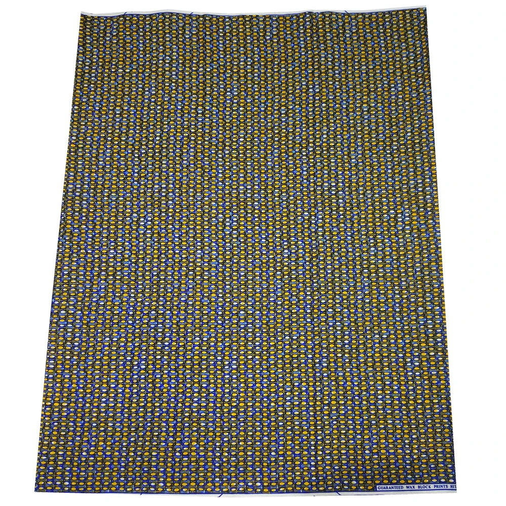 Новейшая модная желтая и синяя напечатанная африканская нигерийская ткань с принтом Pagne Java Tissus, пошив гарантированный воск, 6 ярдов