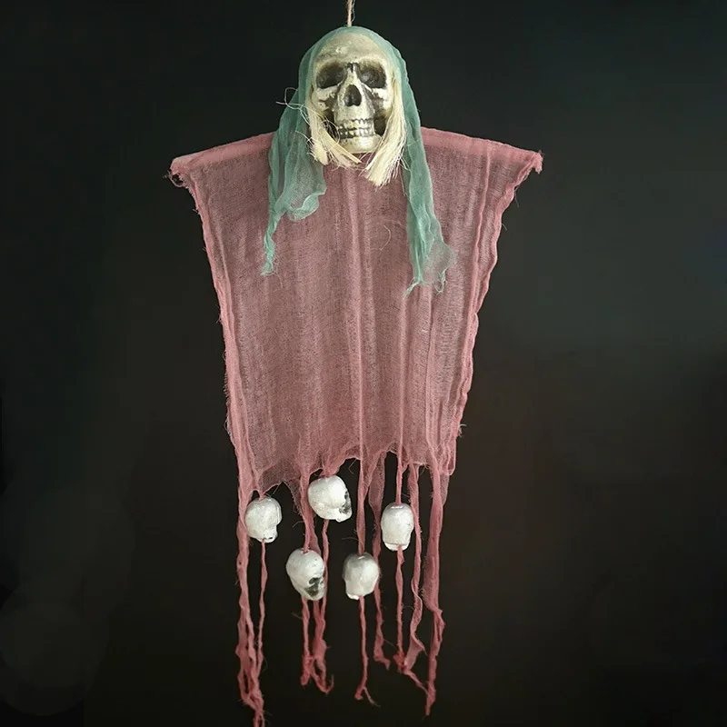 Halloween Product New Style Haunted House Bar Horror Decoration Props Hanging Ghost Bracelet Charm Skull Door Curtain Pendant