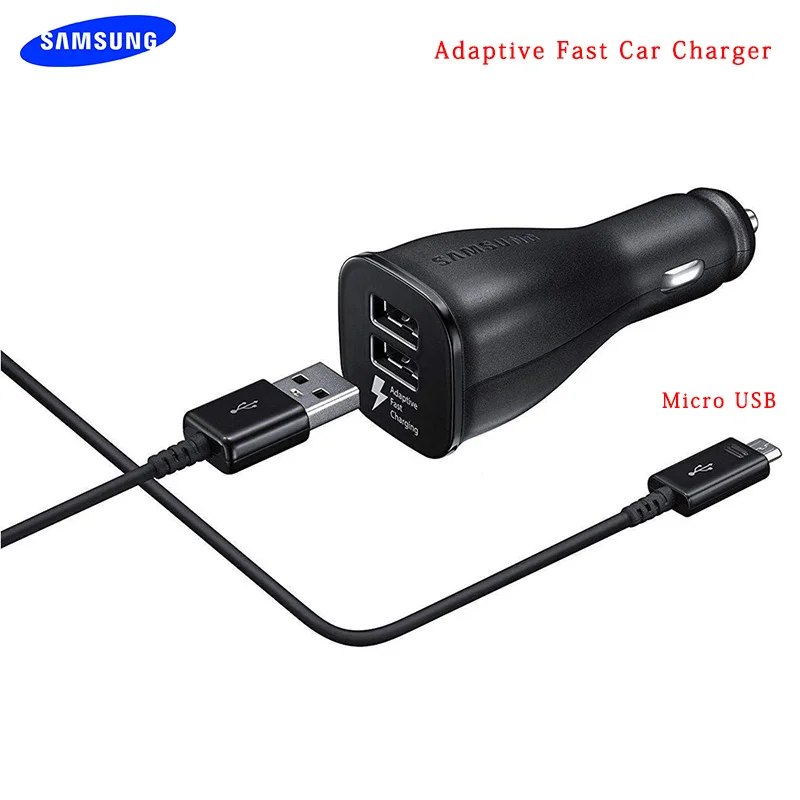 Автомобильное зарядное устройство samsung Dual USB адаптивный Быстрый адаптер Micro/type C Быстрый кабель для передачи данных для Galaxy s10 s9 s8 Plus s10+ Note 10 Plus A50 - Тип штекера: Add Micro USB Cable
