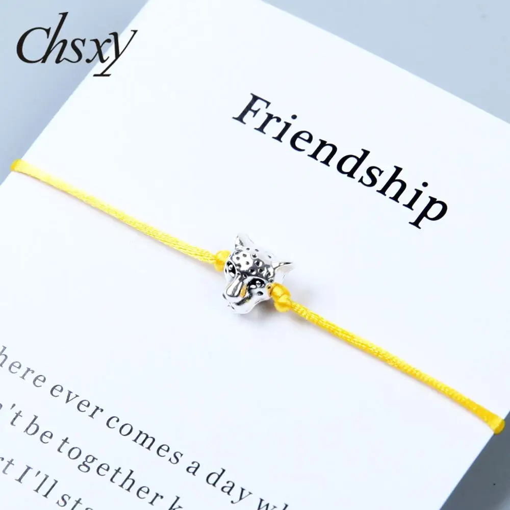 CHSXY Antique Silver Color Leopard Head Charms Bracelet Wish Card Gift Lucky String for Women Men Friendship Jewelry | Украшения и